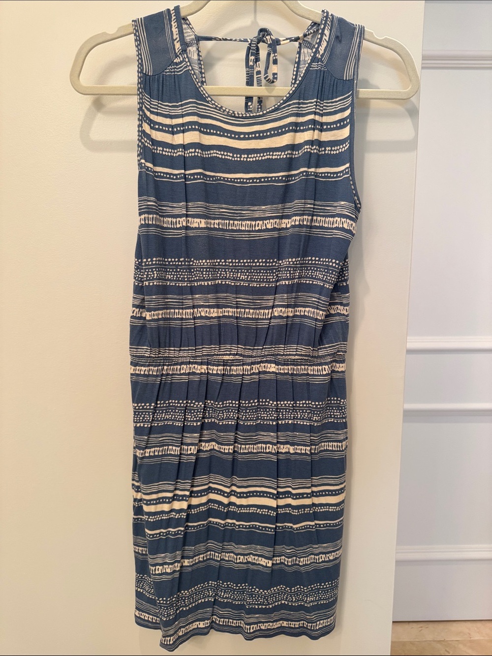 LOFT Blue and Cream Striped Sleeveless Dress
